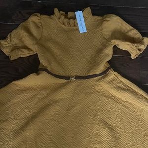 Janie and Jack Quilted Jacquard Puff Sleeve Dress Spruce Yellow -size 10